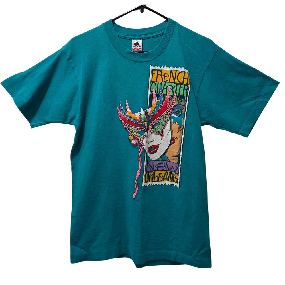 Vintage 1990 Single Stitch New Orleans French Quarter T-Shirt Teal Medium Cotton